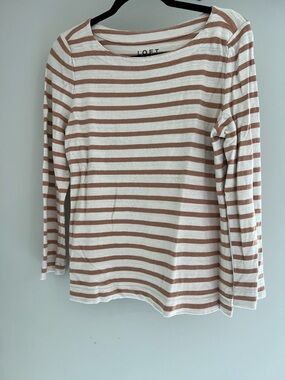 LOFT Striped Long Sleeve Top - White & Dusty Rose